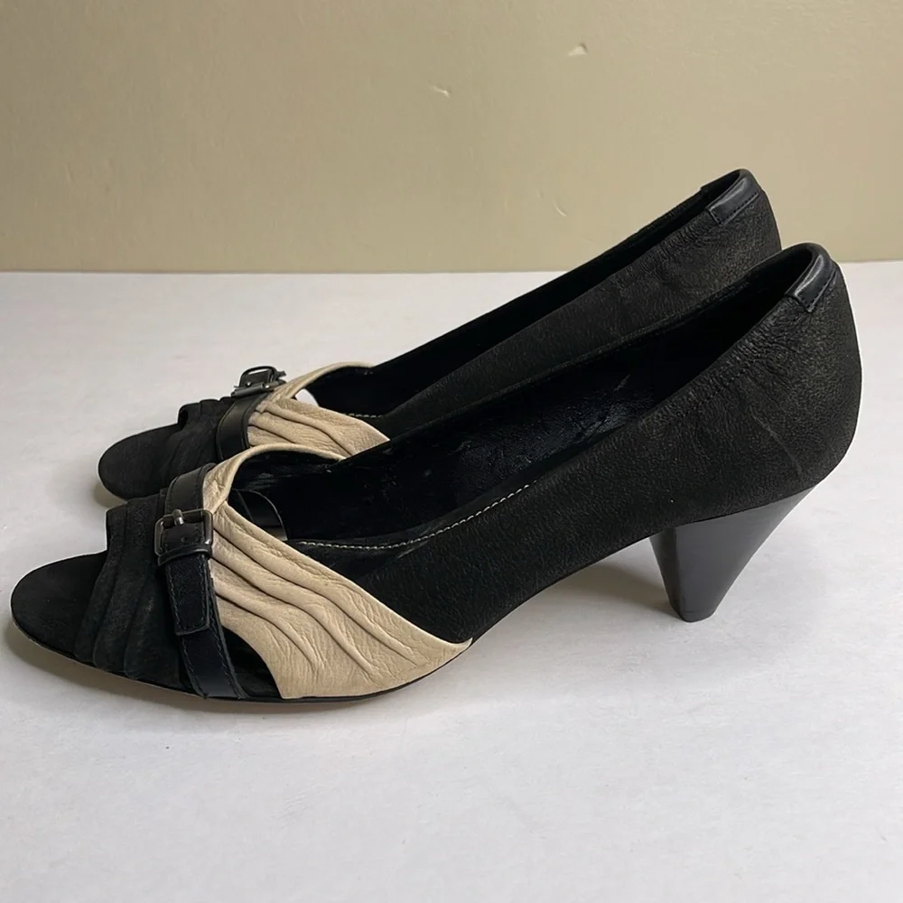 B MAKOWSKY Pump Heels Matte Black & Cream Leather Corporate Wear 8M